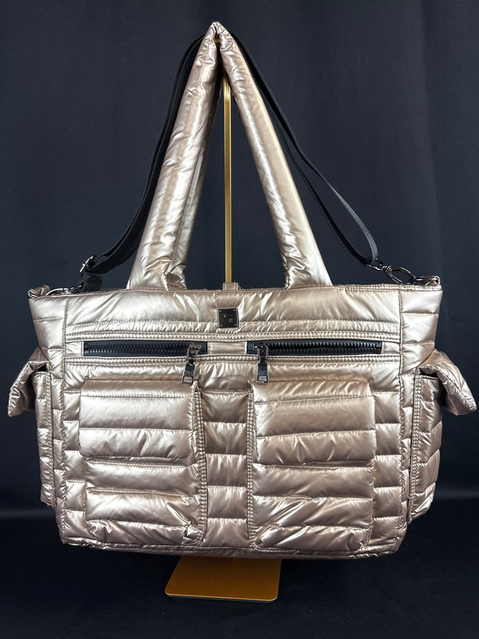 Think Royln Two Faced Reversible Puffer Tote Gold