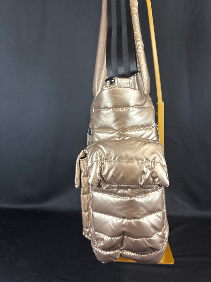 Think Royln Two Faced Reversible Puffer Tote Gold