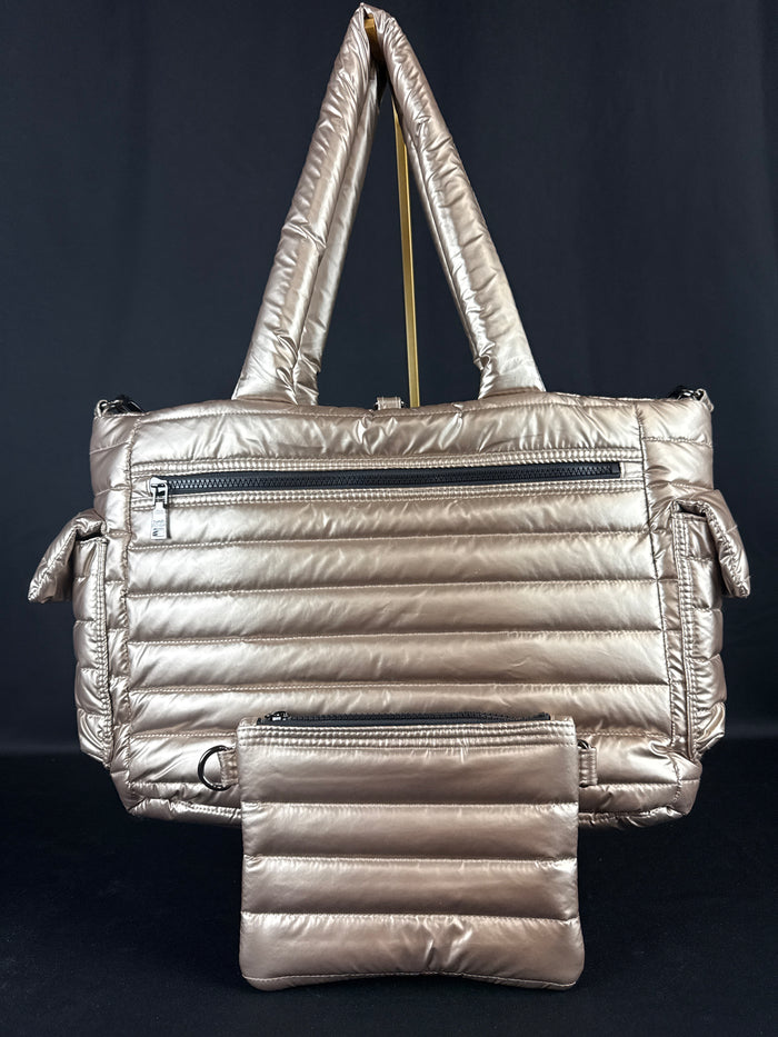 Think Royln Two Faced Reversible Puffer Tote Gold