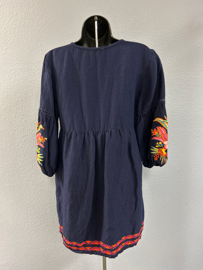 Tommy Bahama Linen Navy Embroidered Dress S