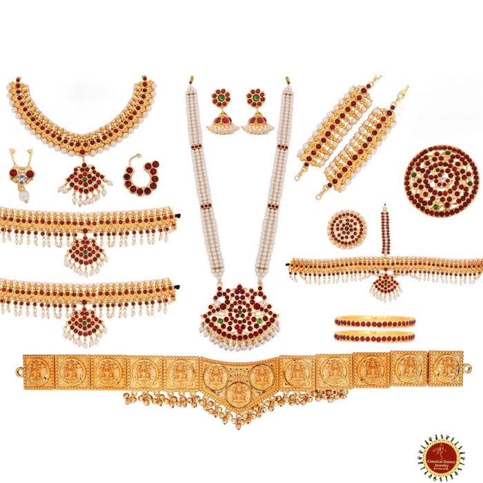 Classical Dance Jewelry Traditional Kemp Temple Indian Jewelry | 10 pcs | DS-18 | Bharatnatyam Kuchipudi Engagement Weddings Birthday | Classical Dance Jewelry