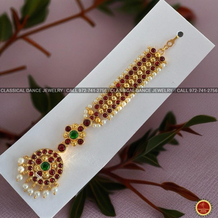 Classical Dance Jewelry Traditional Round Tikka Kempu Temple Indian Jewelry | Gold Pearls | Bharatnatyam Kuchipudi Engagement Weddings | Classical Dance Jewelry