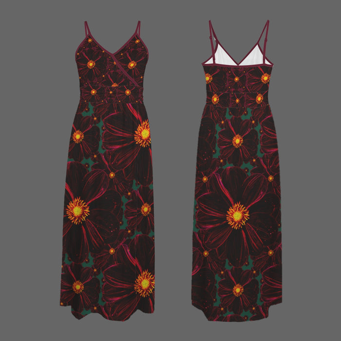 TRP Floral Prints (02): Midnight Bishop of Auckland Dahlia (01–02) | Spaghetti-Strap V-Neck Split Maxi Dress