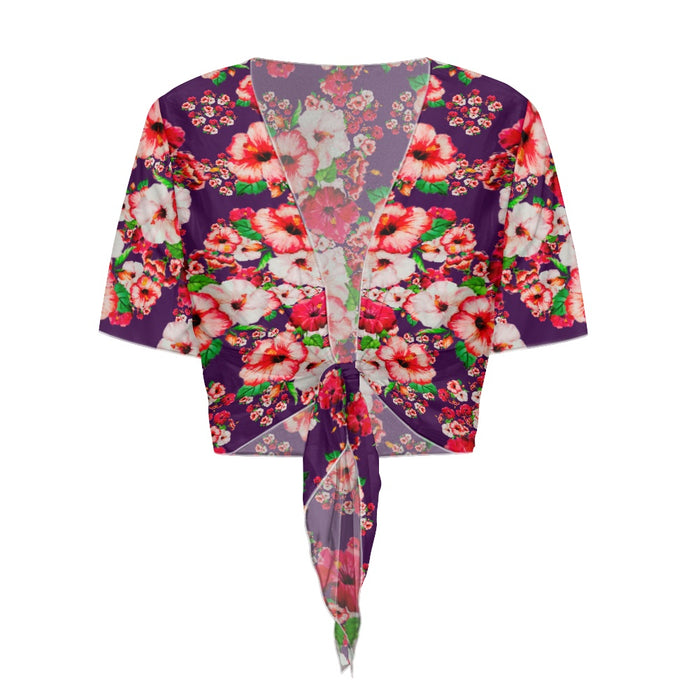 TRP Floral Prints (03): Hibiscus Flowers (01-01) "Argaman Vines" | Tie-Front Crop Top