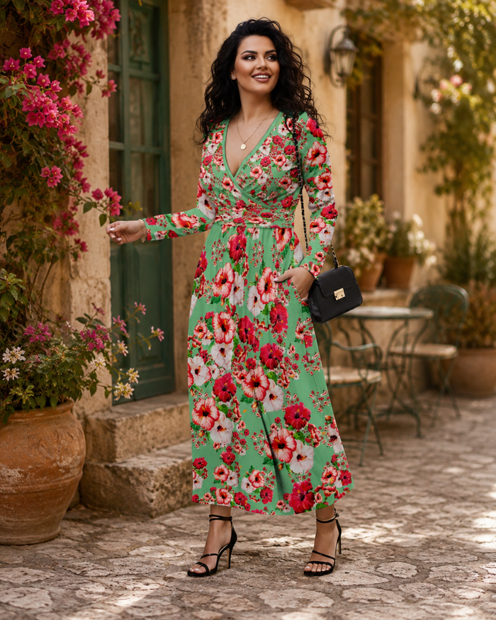 TRP Floral Prints (03): Hibiscus Flowers (01-02) "Deshe Abundance" | Long Sleeve Maxi Dress