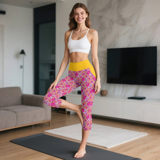 TRP Floral Prints (05): Classic Garden Cosmos (01) | High-Waisted Capri Yoga Leggings