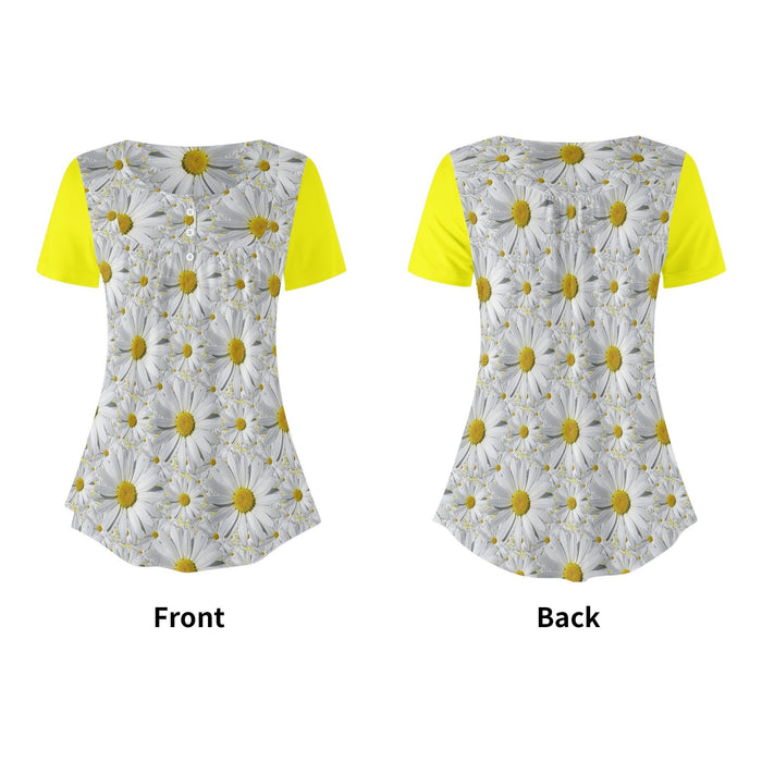 TRP Floral Prints (08): Charming English Daisies | Scoop-Neck Pleated Blouse