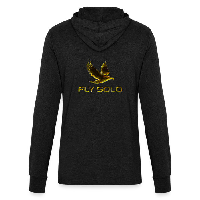 Outspoken Designs 03-01 "Fly Solo" Designer Bella+Canvas Unisex Long Sleeve Hooded T-shirt - heather black