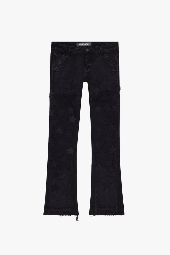Valabasas V-Stars black stacked flare denim jeans with stylish design