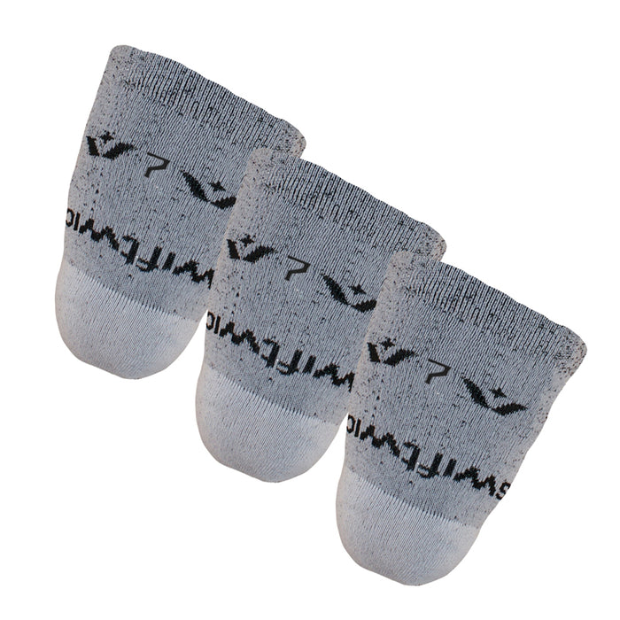 Three gray VALOR Above Knee socks marked 7