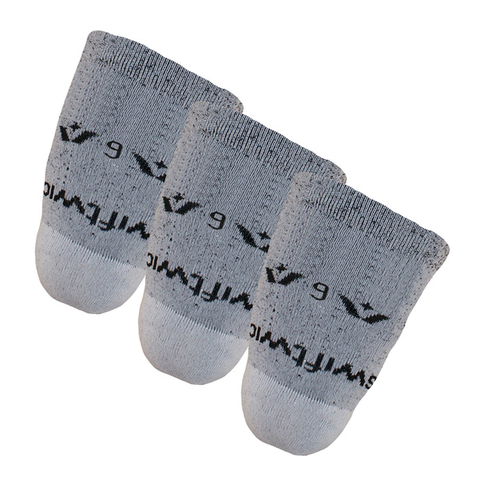 Three gray VALOR Above Knee socks marked 9