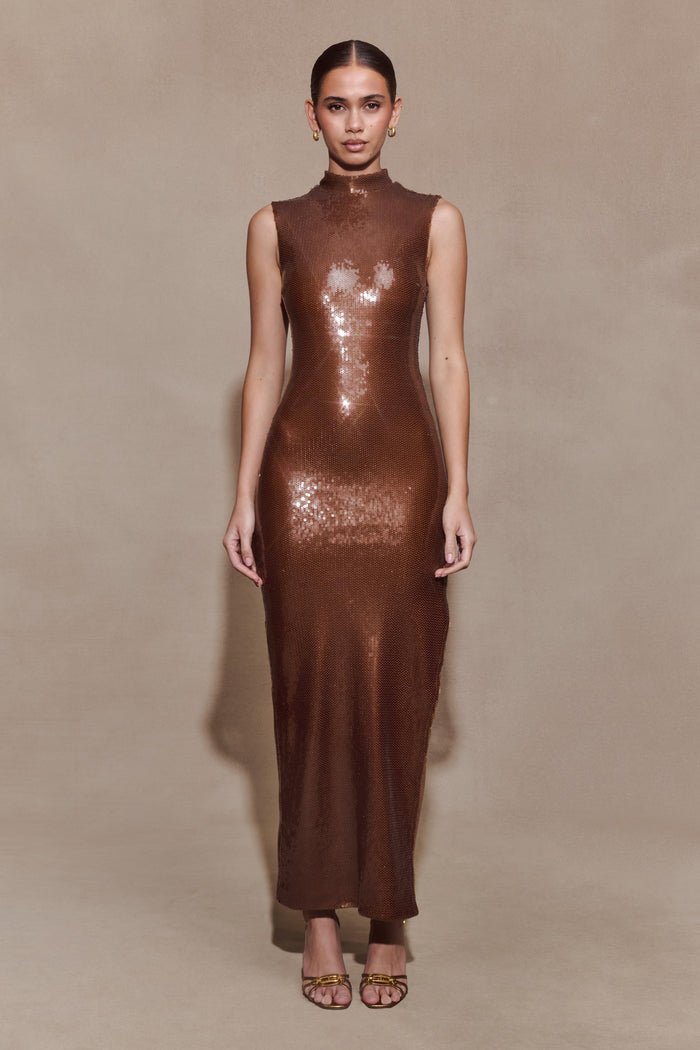 Veronica Sequin Midi Dress - Chocolate