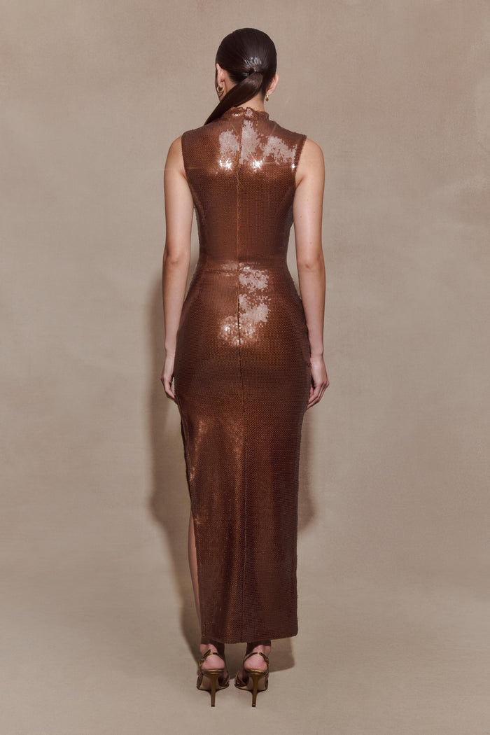 Veronica Sequin Midi Dress - Chocolate