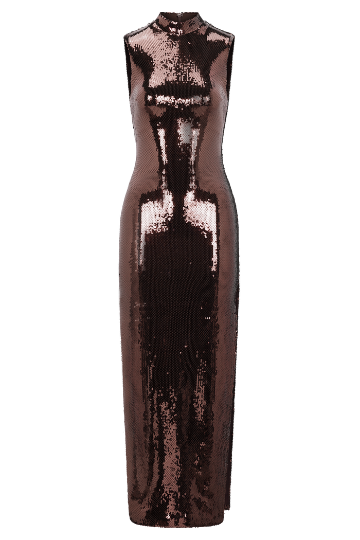 Veronica Sequin Midi Dress - Chocolate