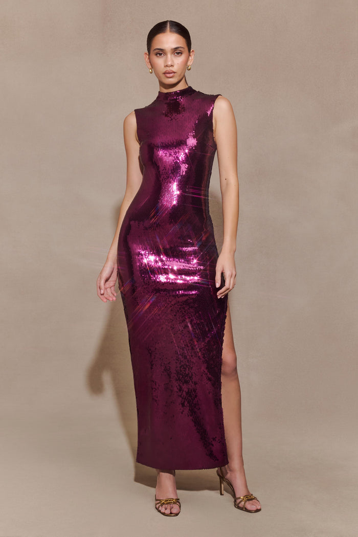 Veronica Sequin Midi Dress - Plum