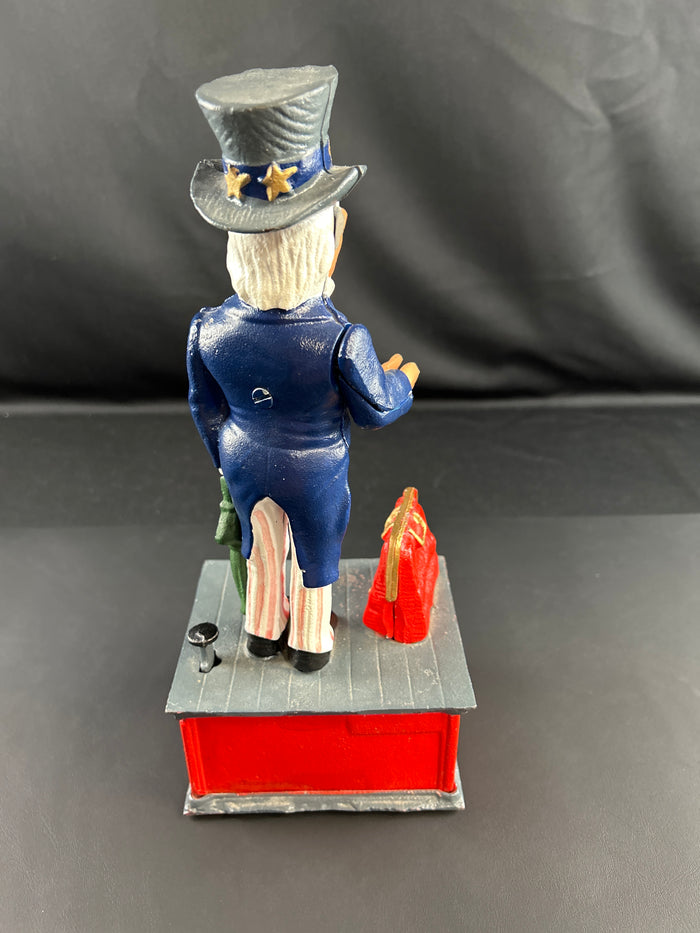 Vintage Uncle Sam Metal Cast Iron Mechanical Coin Bank