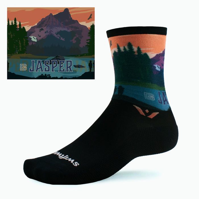 Swiftwick VISION Six Impression Jasper Cycling Socks, Black, Multi-Color, dual view