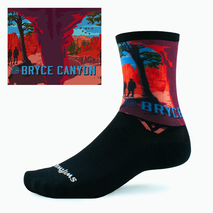 Swiftwick VISION Six Impression Bryce Canyon Cycling Socks, Black, Multi-Color, dual view