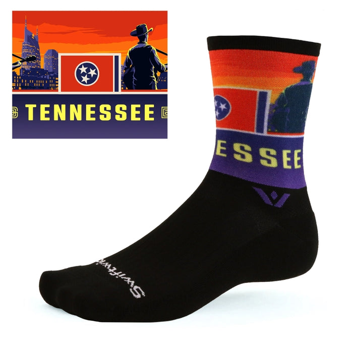 Crew height sock with Tennessee design and black footbed