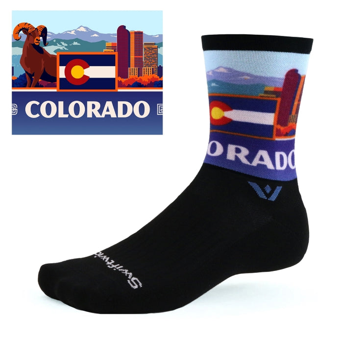 Black Vision Impression Colorado crew sock with illustrated state design