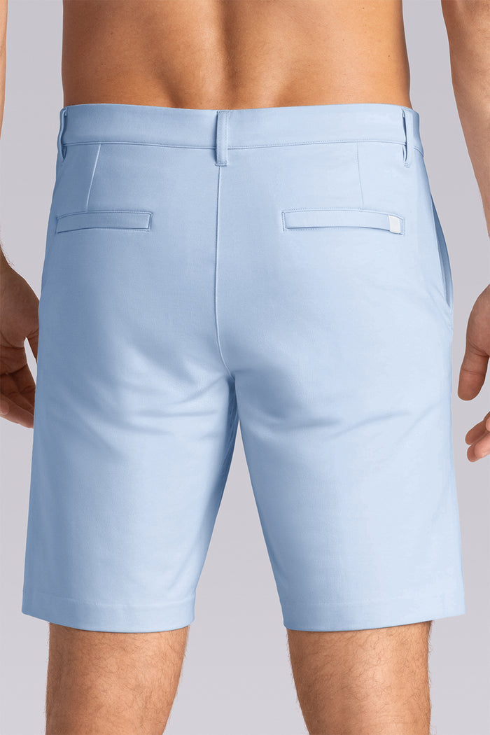 Model wearing Vision Airy Blue Icy Cotton® mid rise shorts.
