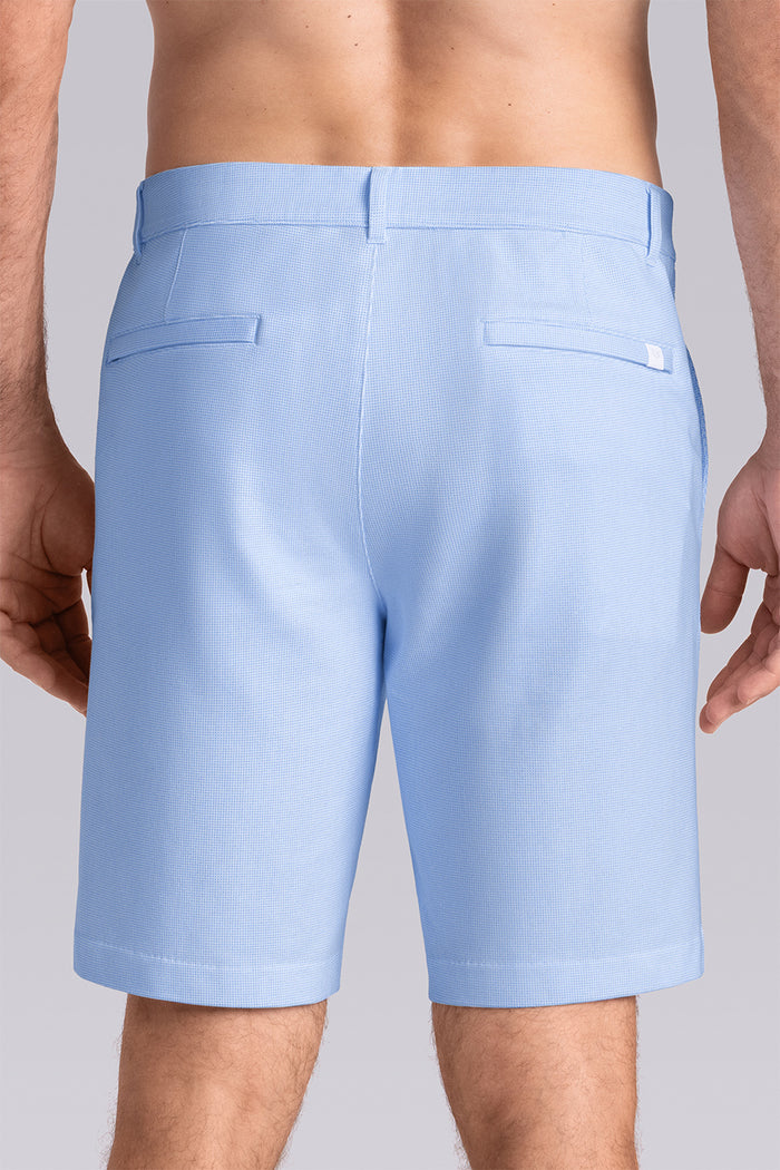 Model wearing Vision Light Blue Icy Cotton® mid rise shorts.