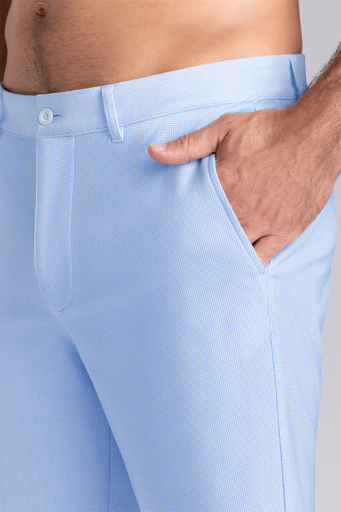 Model wearing Vision Light Blue Icy Cotton® mid rise shorts.