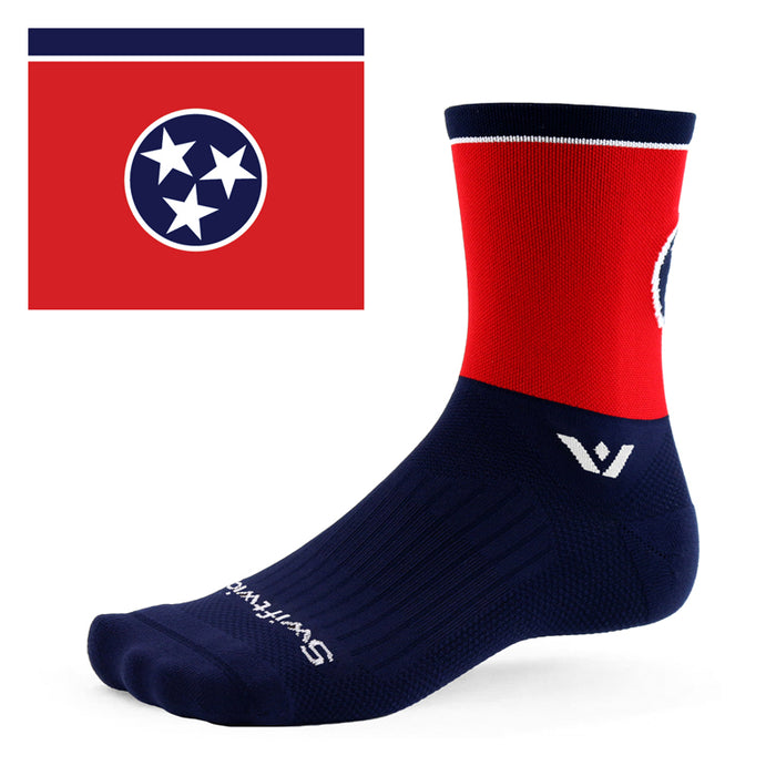 Red and navy mid crew sock