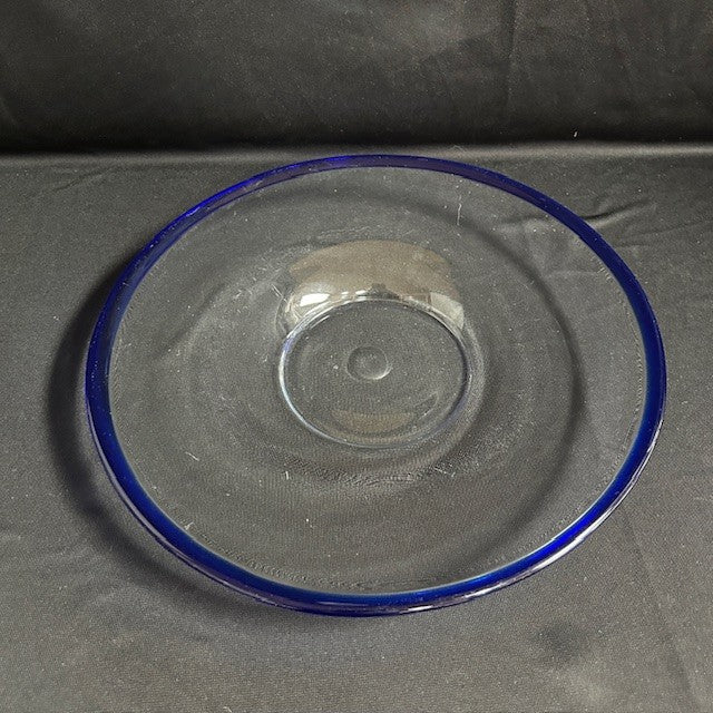 VTG Blue Rim Clear Glass Platter