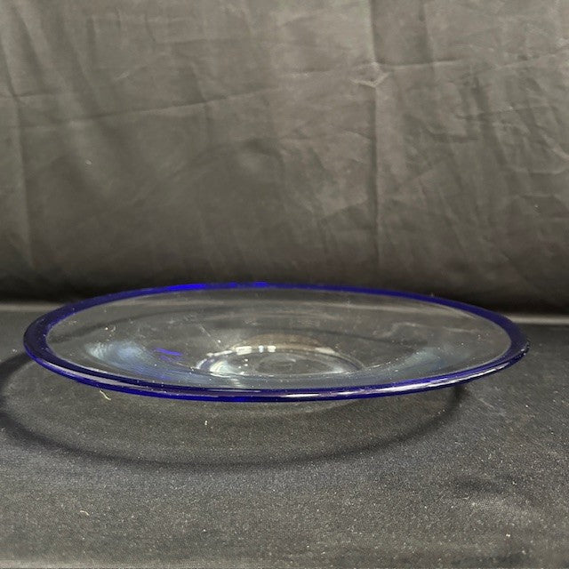 VTG Blue Rim Clear Glass Platter