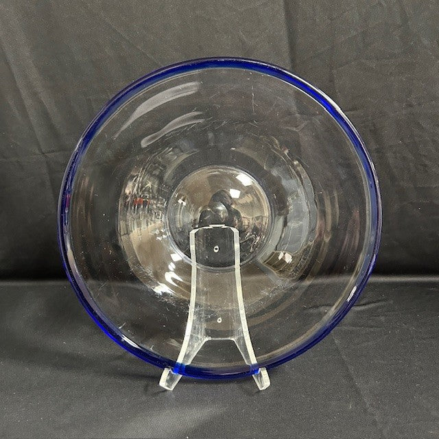 VTG Blue Rim Clear Glass Platter