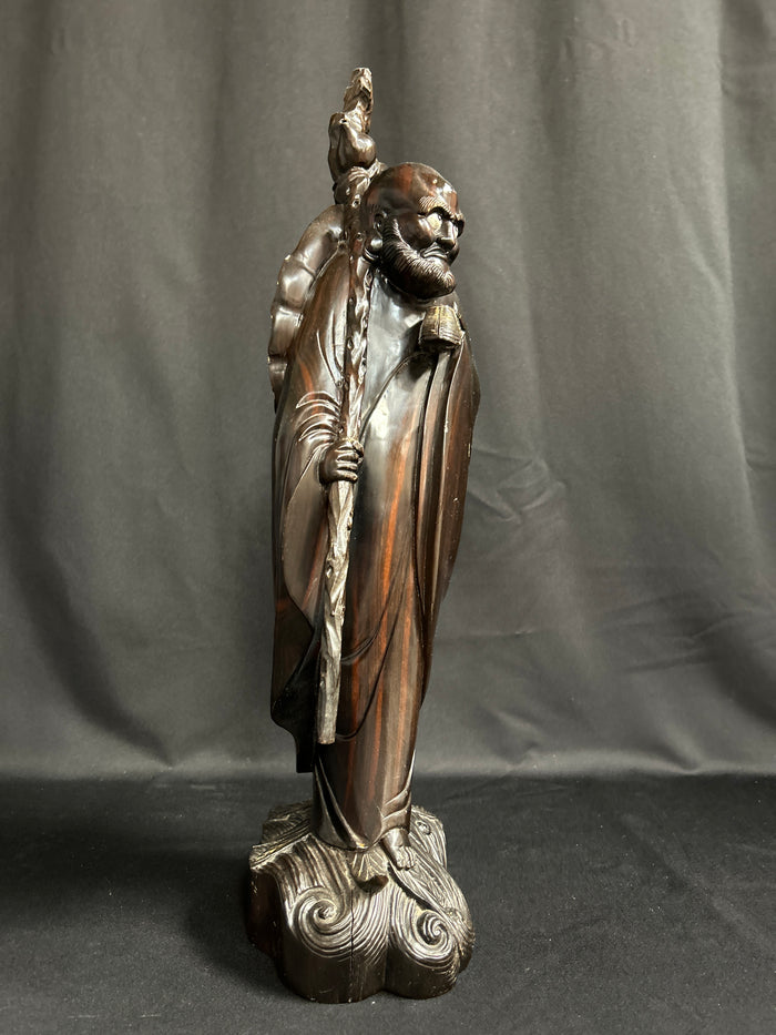 VTG Chinese Rosewood Carved Monk Statue 20"