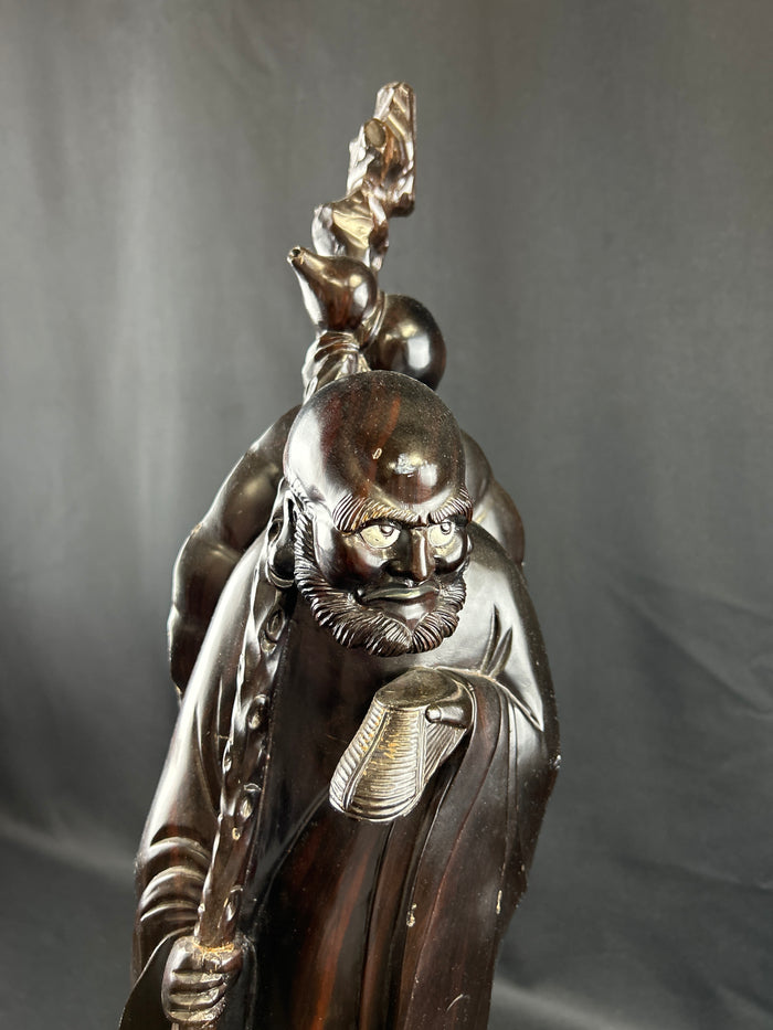 VTG Chinese Rosewood Carved Monk Statue 20"