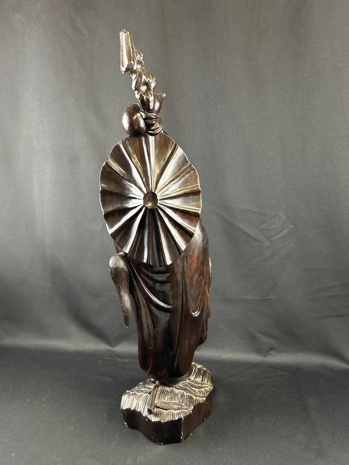 VTG Chinese Rosewood Carved Monk Statue 20"