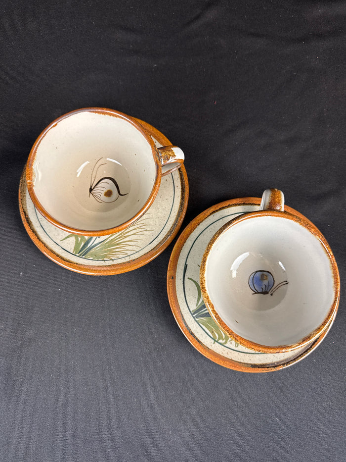 VTG Ken Edwards El Paloma Tonala Mexican Pottery Cups and Saucers