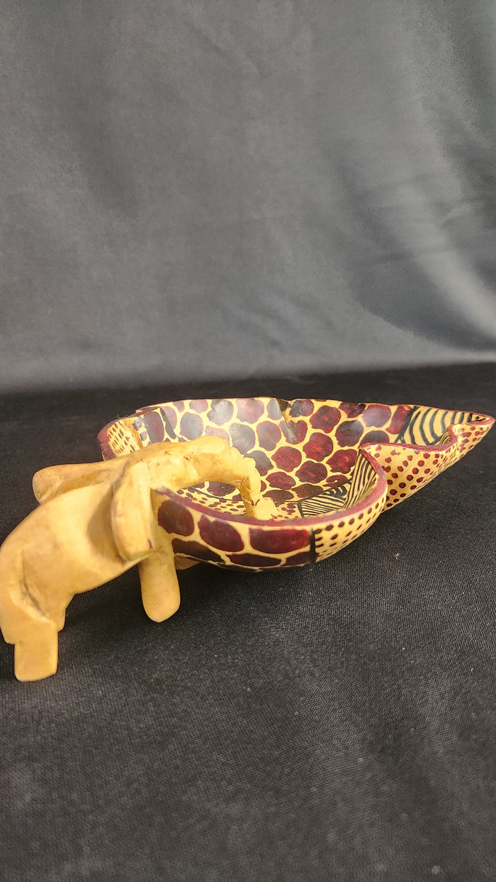 VTG Kenyan Hand Carved Wood Handle Bowl Elephant