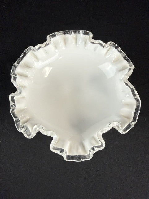 Vtg Milkglass pedastal bowl ruffled edge