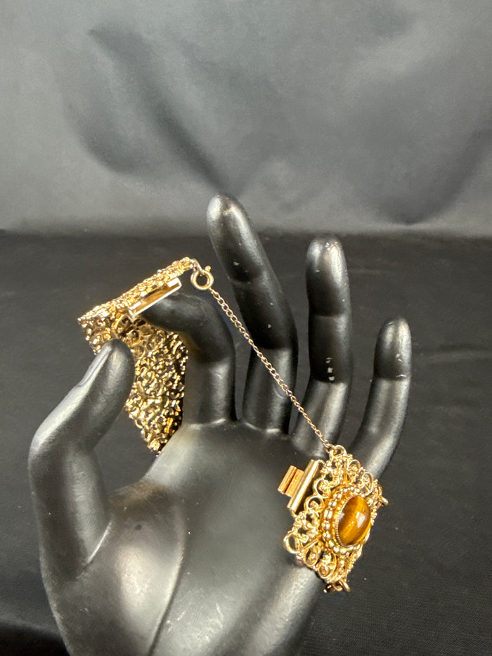 VTG MCM Napier Gold Vermeil Tiger Eye Bracelet