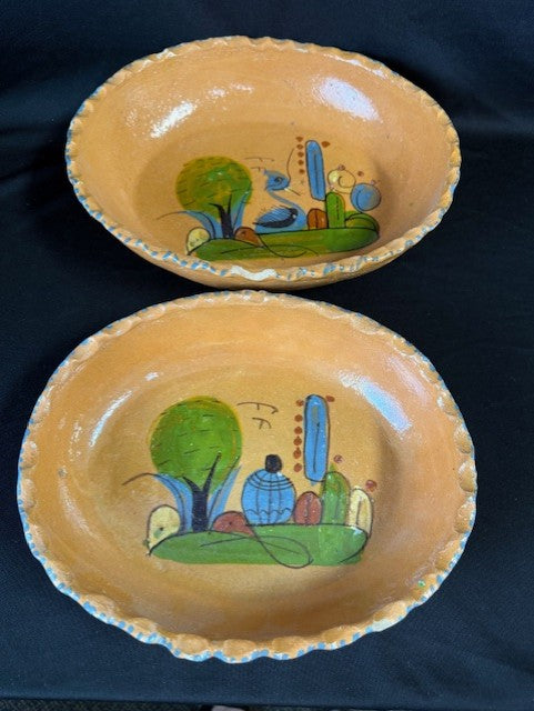 VTG Set 2 Mexican Oval Redware Nesting Bowls
