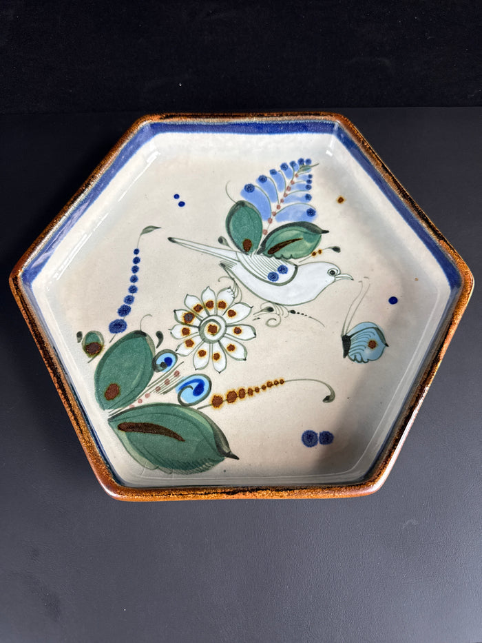 VTG Signed Ken Edwards Handpainted Bird 9" Hexagon Plate