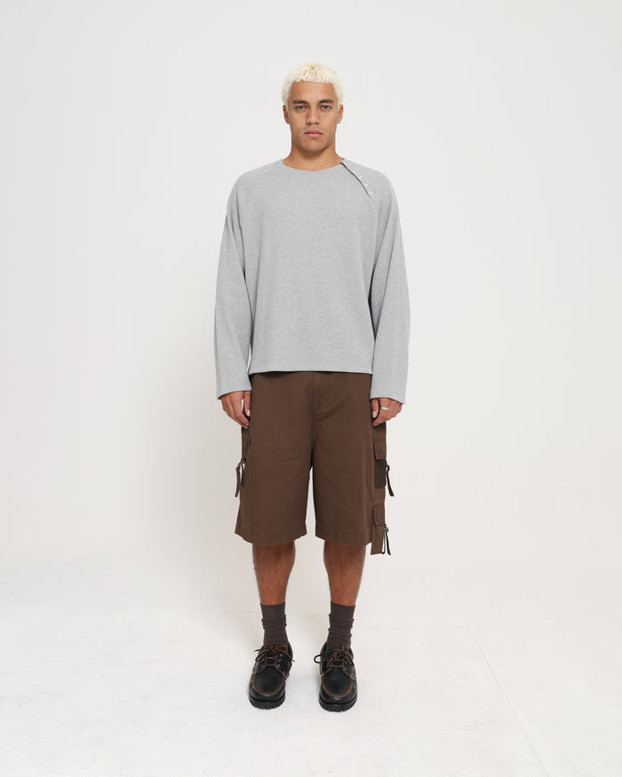 WAFFLE BUTTON LS TEE - GREY