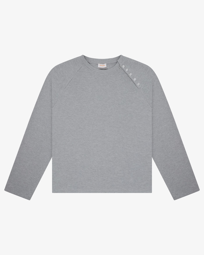 WAFFLE BUTTON LS TEE - GREY