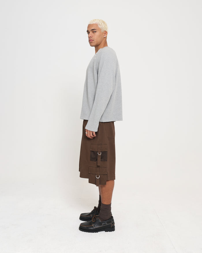 WAFFLE BUTTON LS TEE - GREY