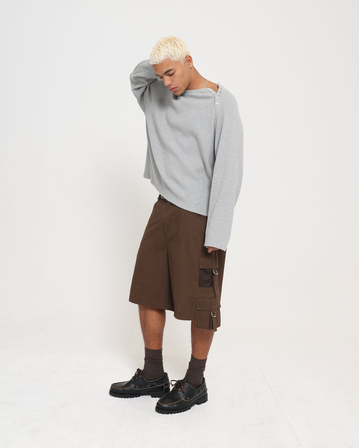 WAFFLE BUTTON LS TEE - GREY