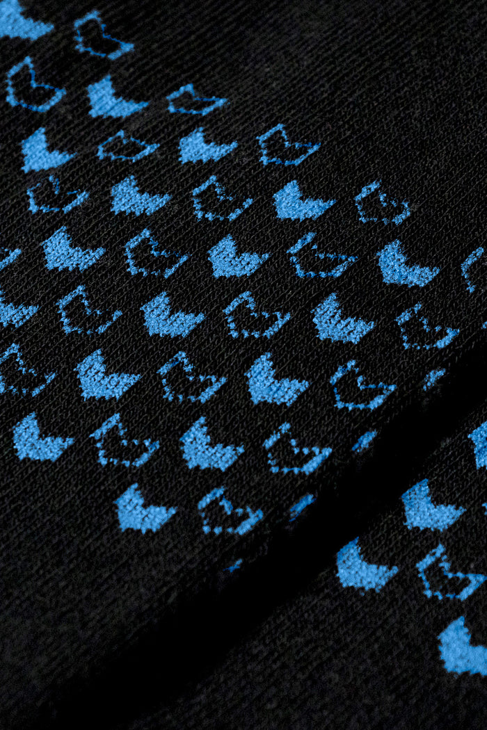 Model showcasing Walk This Way Socks Black Cyan comfortable socks ultra soft breathable long fiber cotton