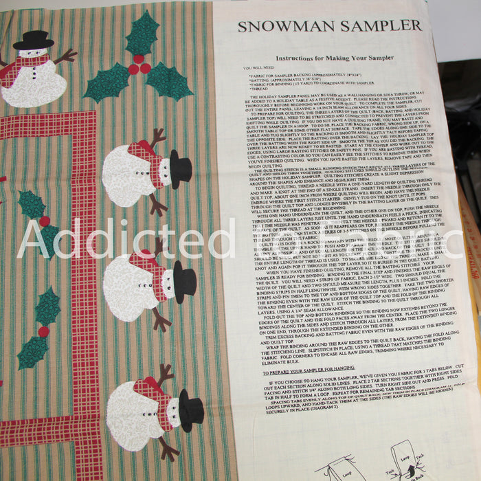 Wamsutta "Snowman Sampler" Fabric Panel, Christmas Wall Hanging Panel 35" x 44"