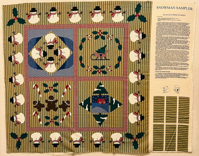 Wamsutta "Snowman Sampler" Fabric Panel, Christmas Wall Hanging Panel 35" x 44"