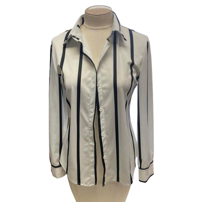 White and black striped button up