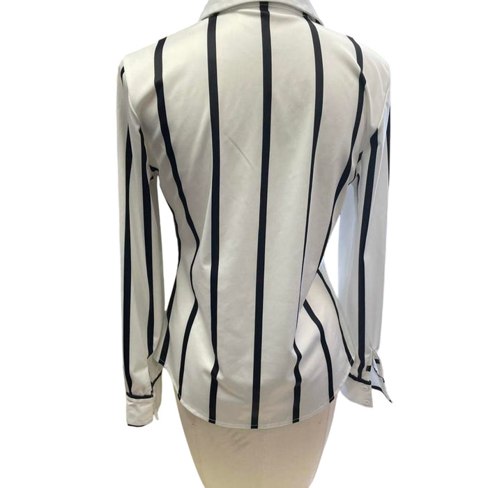 White and black striped button up