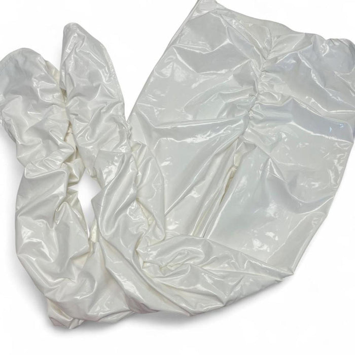 White faux leather ruched pants